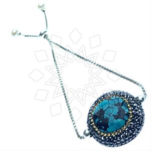 925 Sterling Silver Gem and Crystals Adjustable Bracelet