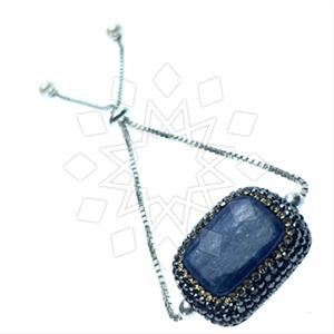 925 Sterling Silver Gem and Crystals Adjustable Bracelet