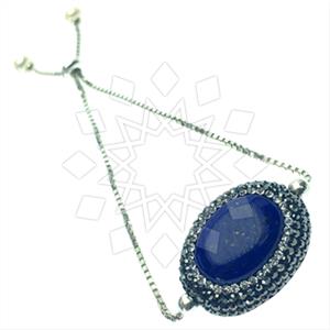 925 Sterling Silver Gem and Crystals Adjustable Bracelet