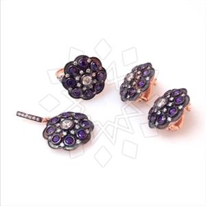 925 Sterling Silver Flower Ring Earring Pendant Sets