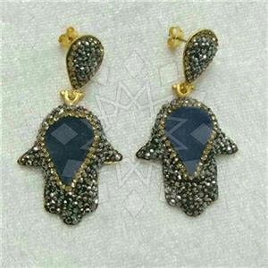 Fashion Hamsa Hand Gem and Crystals Dangle Earrings