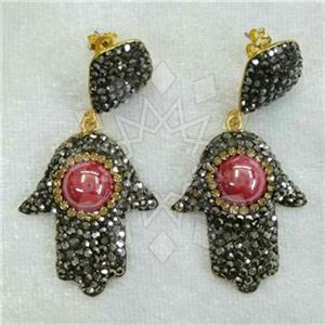 Fashion Hamsa Hand Gem and Crystals Dangle Earrings