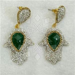 Fashion Hamsa Hand Gem and Crystals Dangle Earrings