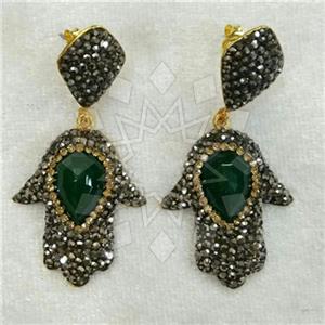 Fashion Hamsa Hand Gem and Crystals Dangle Earrings
