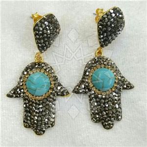 Fashion Hamsa Hand Gem and Crystals Dangle Earrings