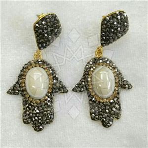 Fashion Hamsa Hand Gem and Crystals Dangle Earrings