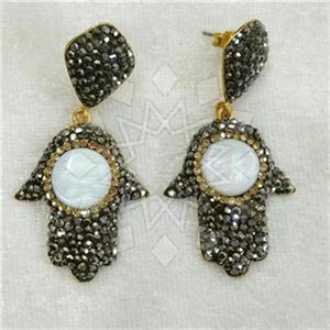 Fashion Hamsa Hand Gem and Crystals Dangle Earrings