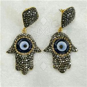 Fashion Hamsa Hand Gem and Crystals Dangle Earrings