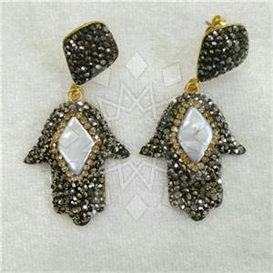 Fashion Hamsa Hand Gem and Crystals Dangle Earrings