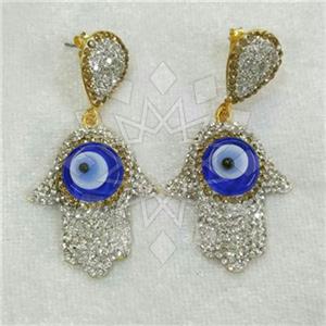 Fashion Hamsa Hand Gem and Crystals Dangle Earrings