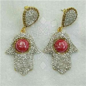 Fashion Hamsa Hand Gem and Crystals Dangle Earrings