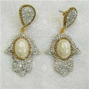 Fashion Hamsa Hand Gem and Crystals Dangle Earrings