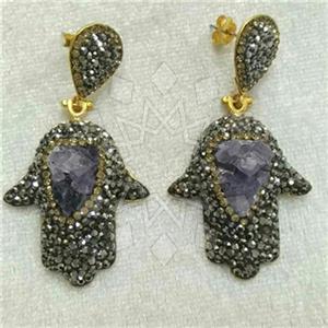 Fashion Hamsa Hand Gem and Crystals Dangle Earrings