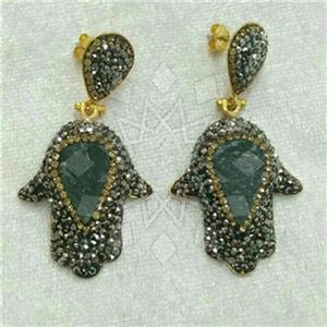 Fashion Hamsa Hand Gem and Crystals Dangle Earrings