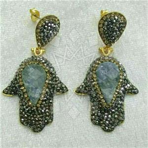 Fashion Hamsa Hand Gem and Crystals Dangle Earrings
