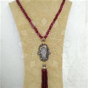 Fashion Gem and Crystals Tassel Necklace