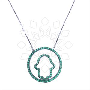925 Sterling Silver Hamsa Hand Pendant Necklace