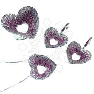 925 Sterling Silver Heart Ring Earring Necklace Sets