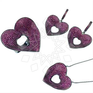 925 Sterling Silver Heart Ring Earring Necklace Sets