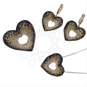 925 Sterling Silver Heart Ring Earring Necklace Sets