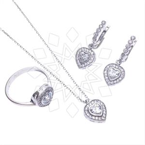 925 Sterling Silver Heart Ring Earring Necklace Sets