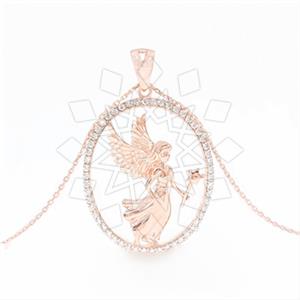 925 Sterling Silver Angel and Wings Pendant Necklace