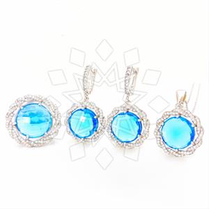 925 Sterling Silver Geometric Ring Earring Necklace Sets