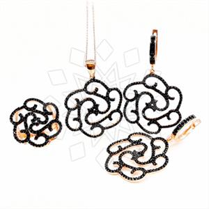 925 Sterling Silver Flower Ring Earring Necklace Sets