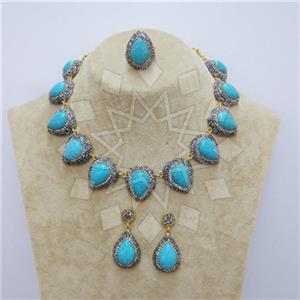 Fashion Gem and Crystals Ring Earring Necklace Sets
