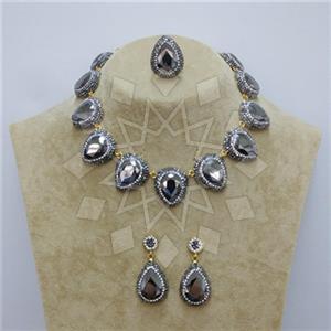 Fashion Gem and Crystals Ring Earring Necklace Sets