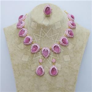 Fashion Gem and Crystals Ring Earring Necklace Sets