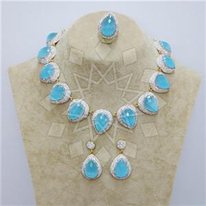 Fashion Gem and Crystals Ring Earring Necklace Sets