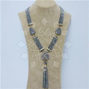 Fashion Gem and Crystals Tassel Necklace