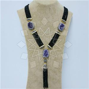 Fashion Gem and Crystals Tassel Necklace