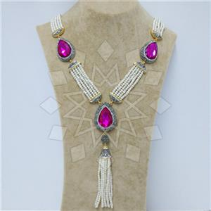 Fashion Gem and Crystals Tassel Necklace
