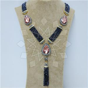 Fashion Gem and Crystals Tassel Necklace