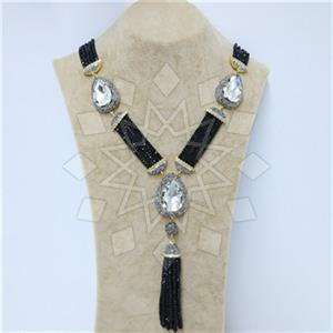 Fashion Gem and Crystals Tassel Necklace