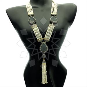 Fashion Gem and Crystals Tassel Necklace