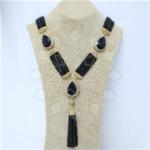 Fashion Gem and Crystals Tassel Necklace