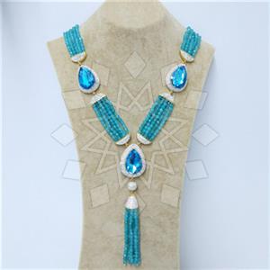 Fashion Gem and Crystals Tassel Necklace