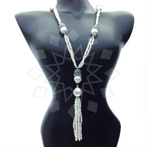 Gemstone and Bead Gem and Crystals Tassel Necklace