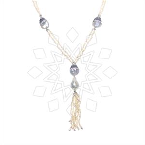 Gemstone and Bead Gem and Crystals Tassel Necklace