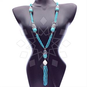 Gemstone and Bead Gem and Crystals Tassel Necklace
