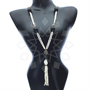 Gemstone and Bead Gem and Crystals Tassel Necklace