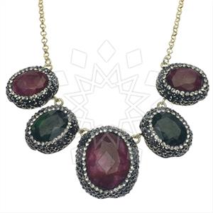 925 Sterling Silver Gem and Crystals Statement Necklace