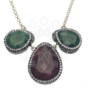 925 Sterling Silver Gem and Crystals Statement Necklace