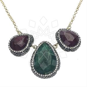 925 Sterling Silver Gem and Crystals Statement Necklace
