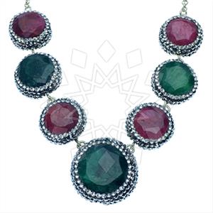 925 Sterling Silver Gem and Crystals Statement Necklace