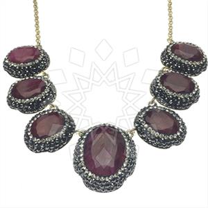 925 Sterling Silver Gem and Crystals Statement Necklace