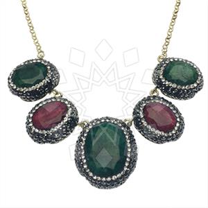 925 Sterling Silver Gem and Crystals Statement Necklace